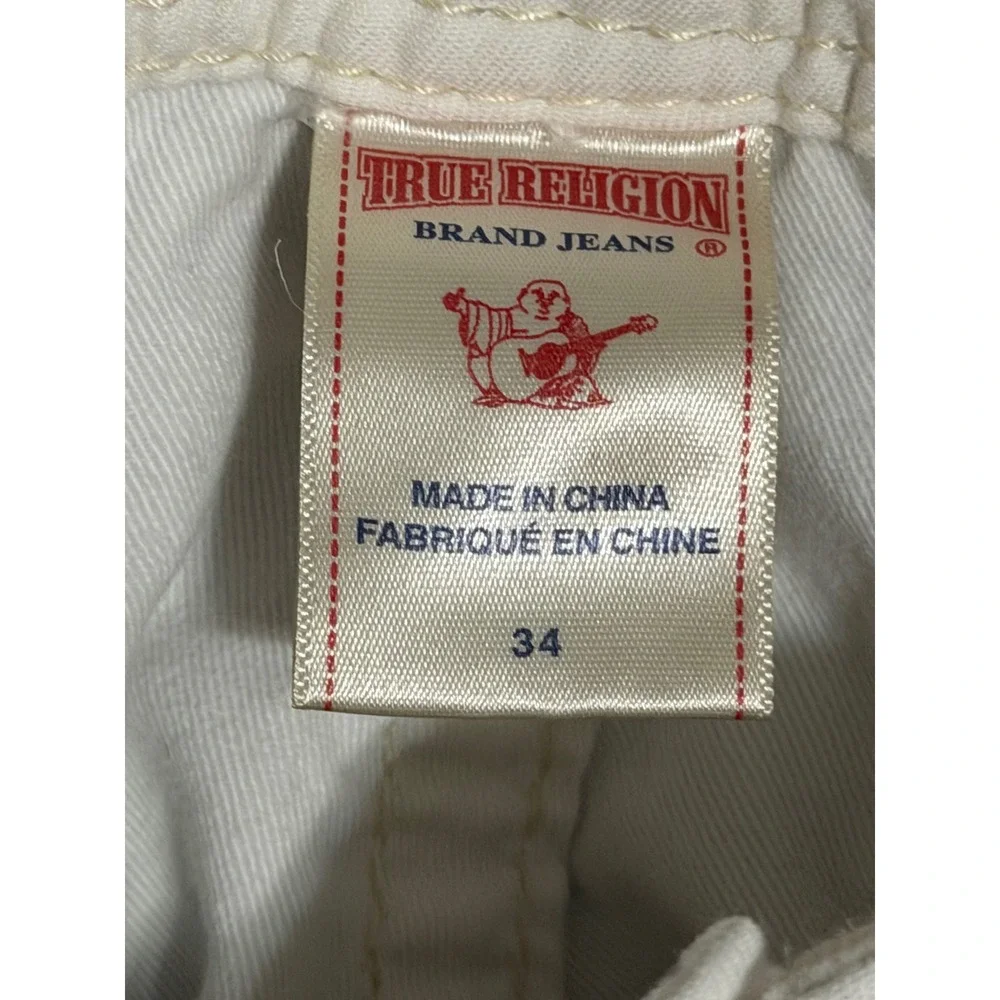 True Religion Cargo Shorts Mens 34 Off White Relaxed Fit Raw Hem Contrast Stitch